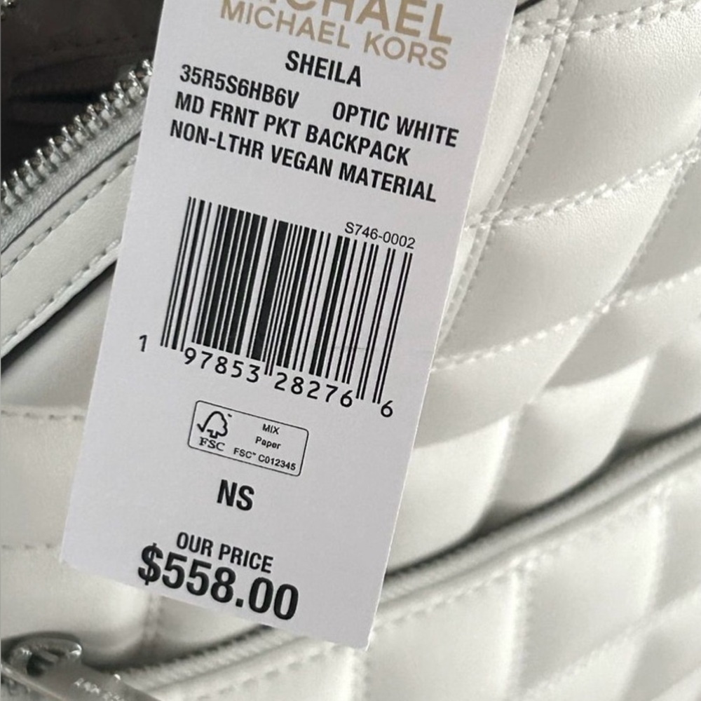 Michael Kors White Quilted Leather Backpack Silver Hardware Front Zip Pocket - Picture 10 of 11